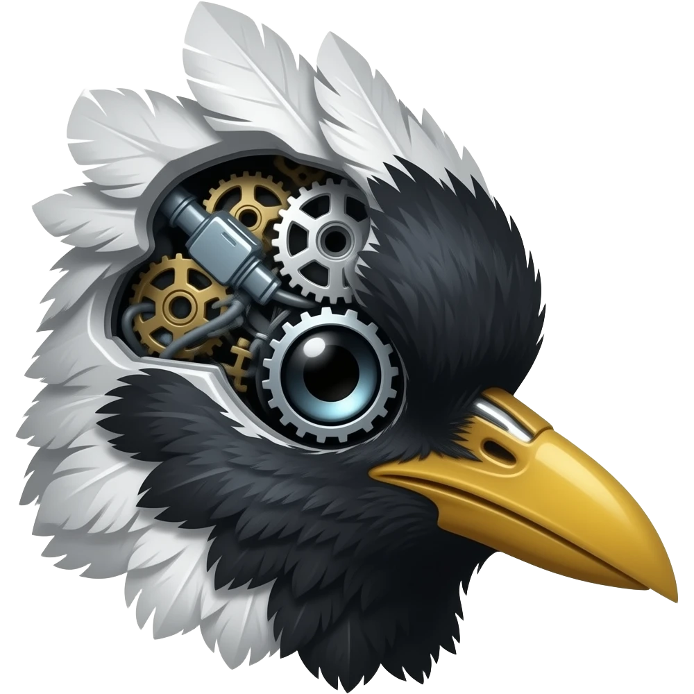 A robotic cyborg magpie head emoji