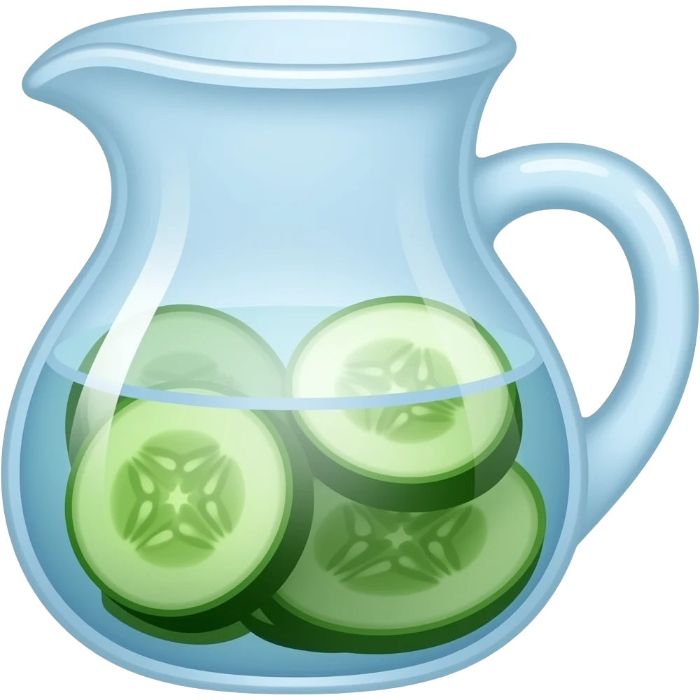 a flat jug made of glass with cucumber pieces inside emoji