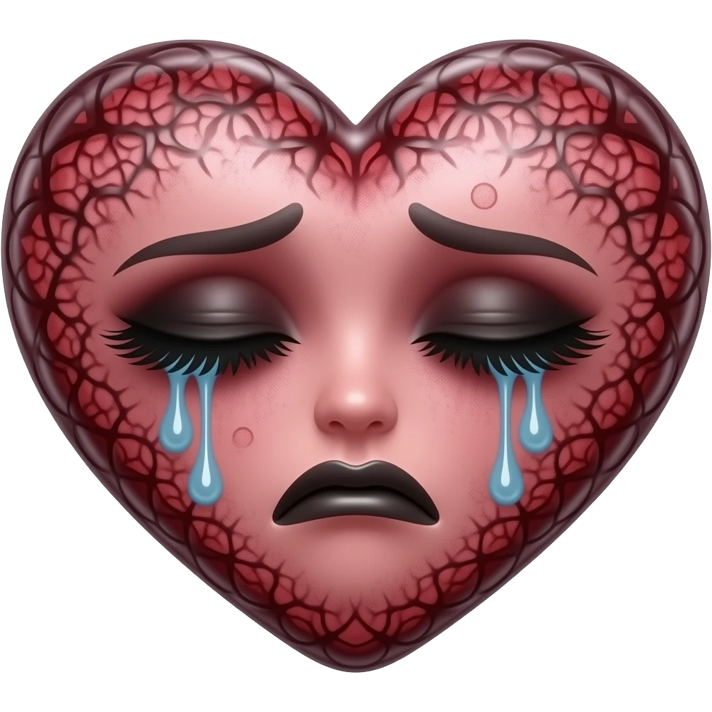 crying heart with smeared mascara, dramatic soap opera energy, cursed emoji aesthetic emoji