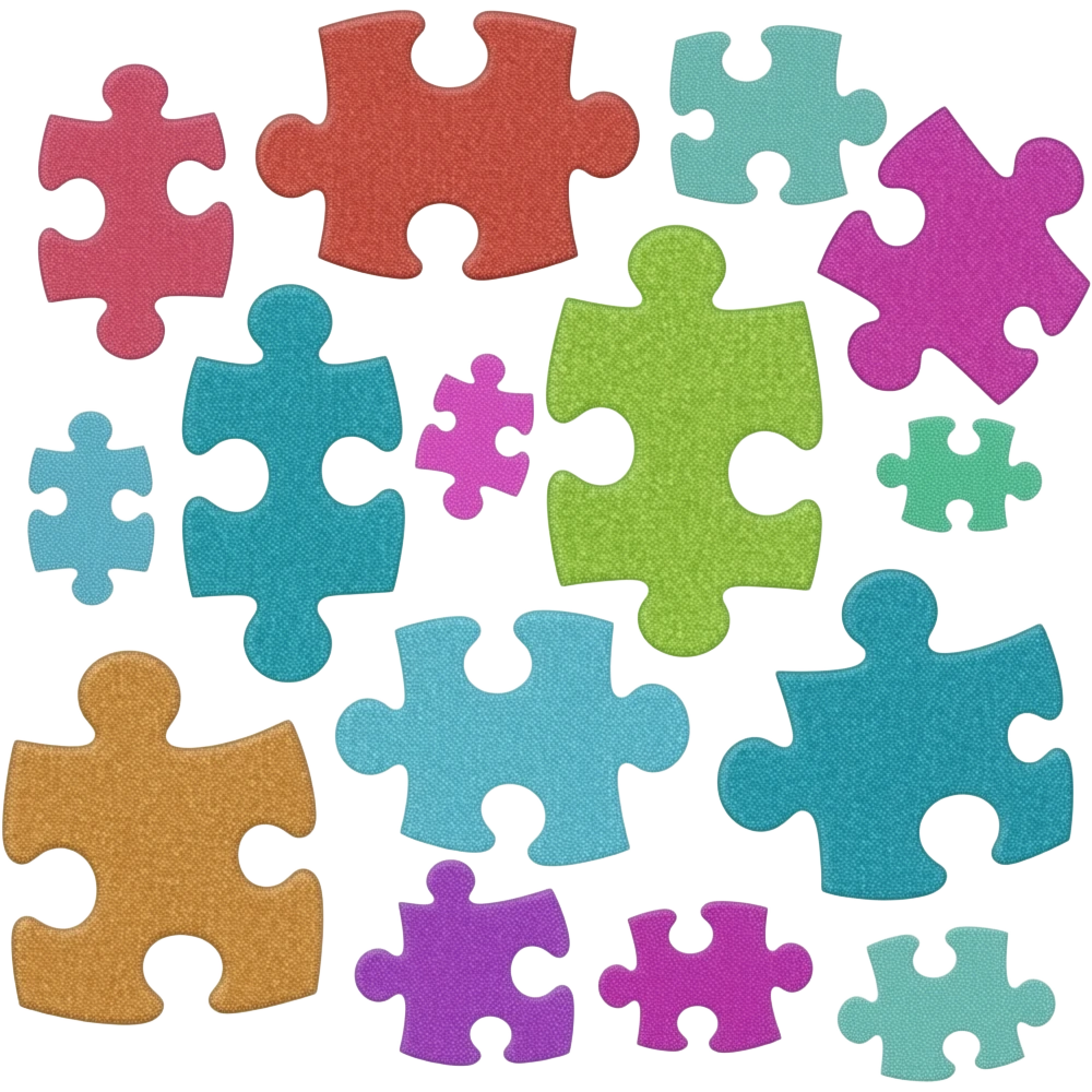 autism puzzle pieces ios shading background. lots of puzzle pieces. lots. indivual small ones. primary colors. more vivid very vivid bright and bright. glittery. lots of individual peices emoji