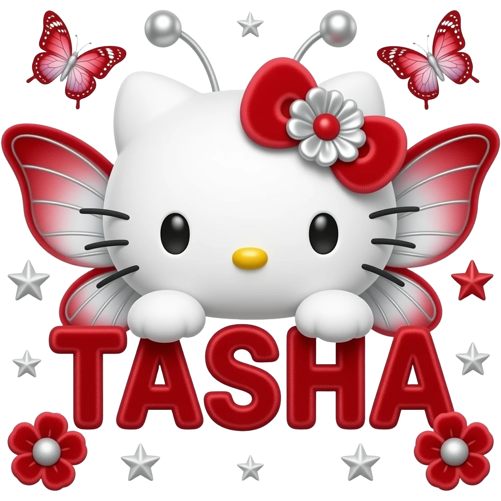 White velvety fur 3D hello kitty head, silver eyes, red silver white 3D ...