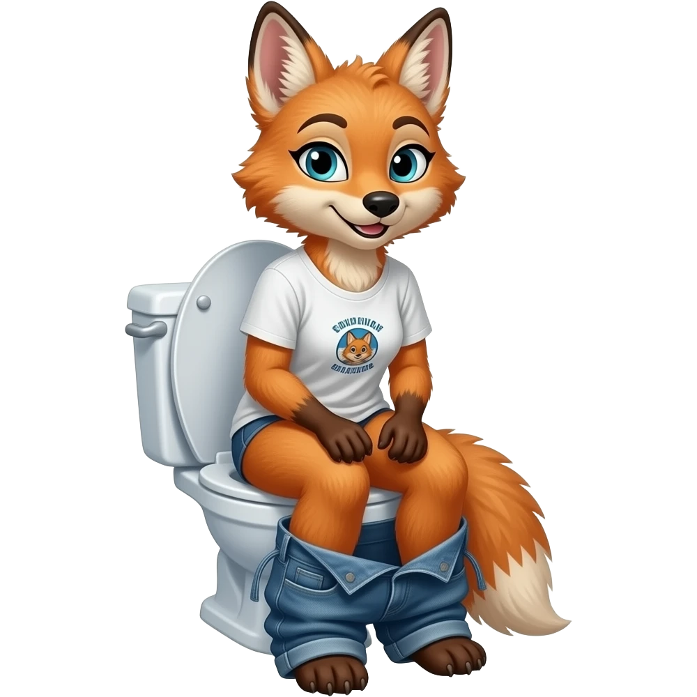 Female jackel furry person woman,sit on toilet pants down,fursona emoji