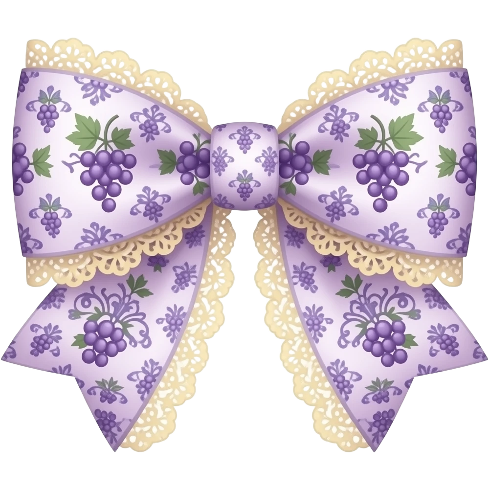 light purple and ligth yellow with grape rococo pattern on bow lace coquette bow emoji