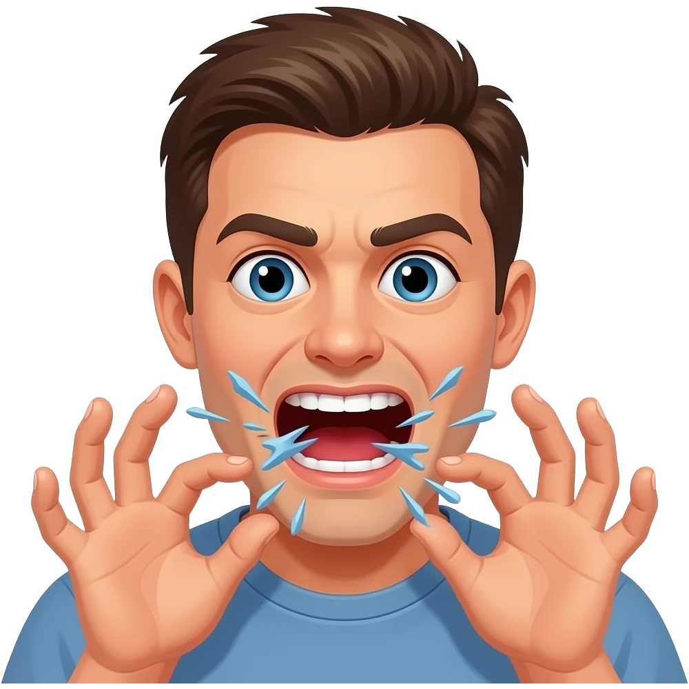 persona mordiendose las uñas exageradamente que salgan uñas volando de lo fuerte que se las muerde las dos manos a la vez emoji