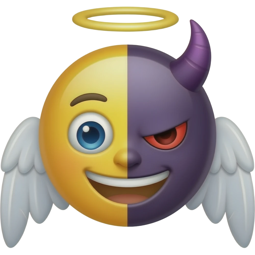 can u make an emoji that half of its face is an angel and half is a ...