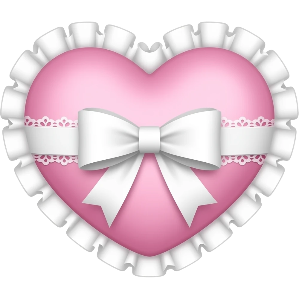 rococo Pastel pink heart with white bow with lace and frills emoji