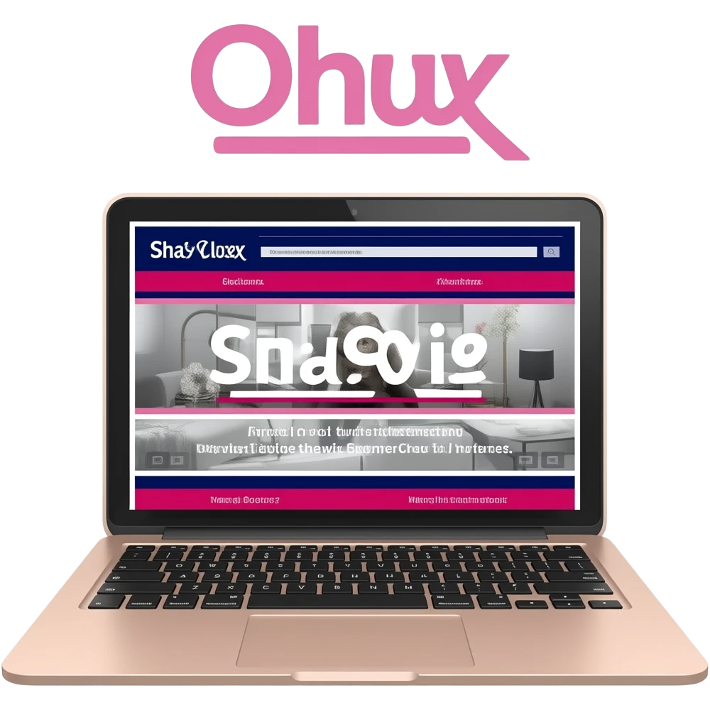 MacBook rosa com um site chamado Sha Vie Closet emoji