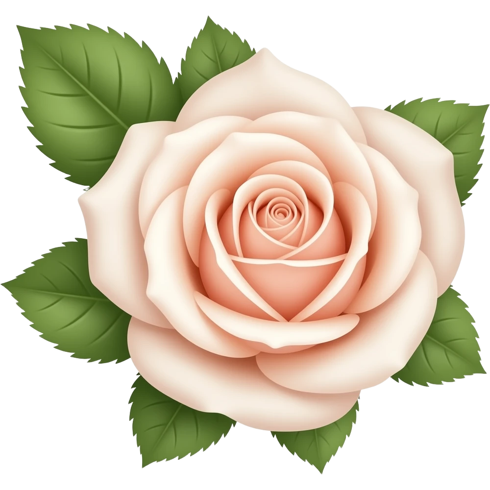make me a realistic very lighter baby rose emoji with green leaves ...