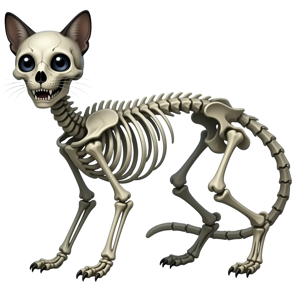 Digitigrade scaly bony skull-faced quadrupedal swampy ghostly dull spectral edgy spooky meager thin cool beautiful skeleton-fantasy-caracal-civet-genet-sergal-vernid-Cacomistle-oncilla-animal-Fakémon-hybrid (full body) emoji