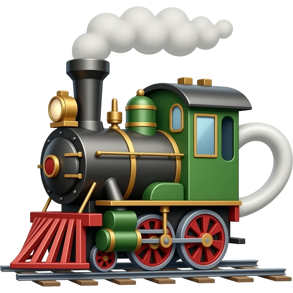 A coffee train that is a mashup of the steam train with a cup of coffee. emoji