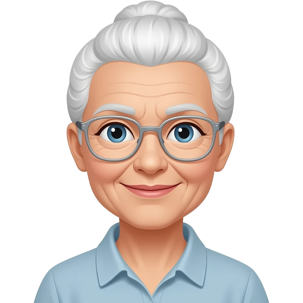 An elderly woman with white hair tied back in a ponytail. emoji