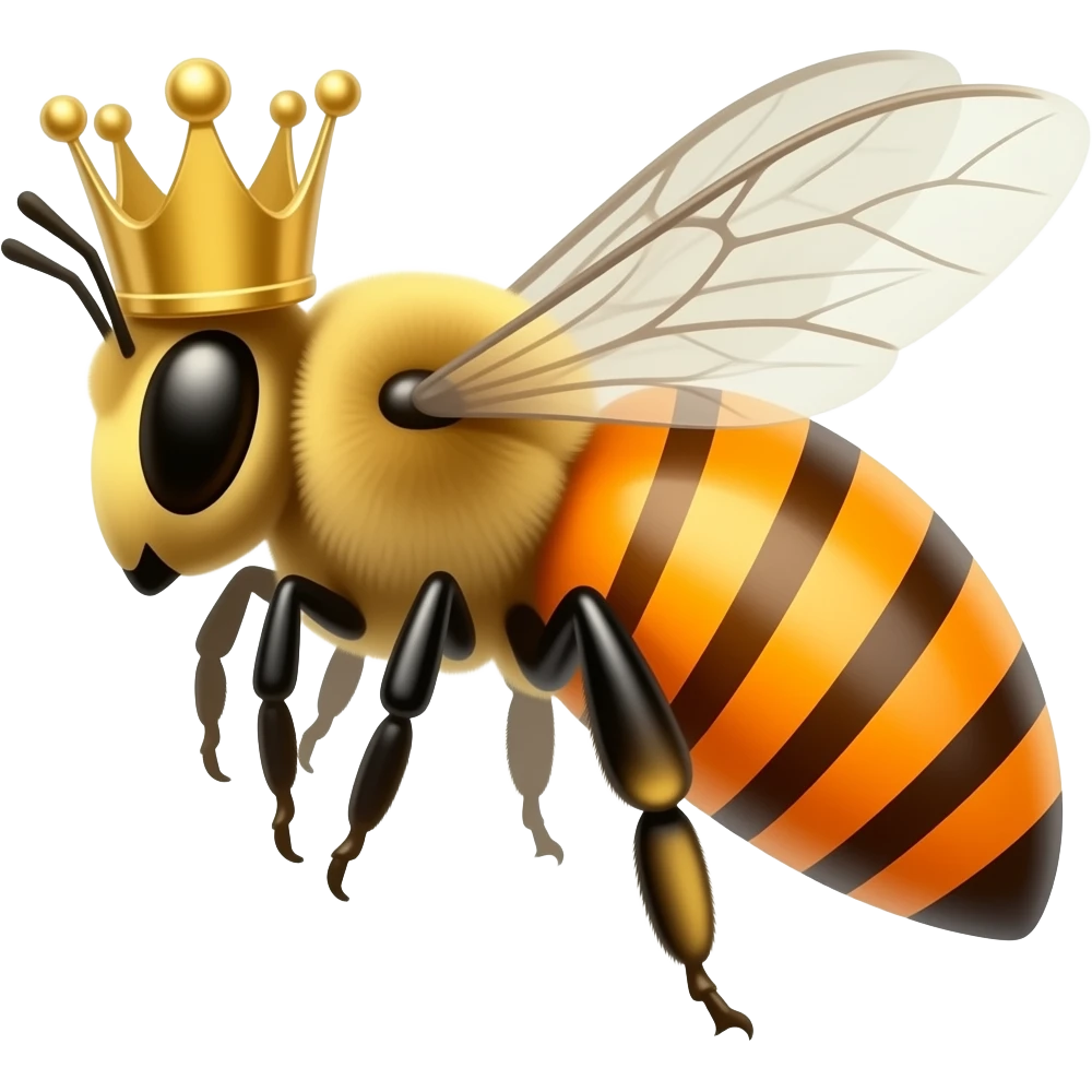 Queen honey bee with super long Orange abdomen and crown on the side emoji