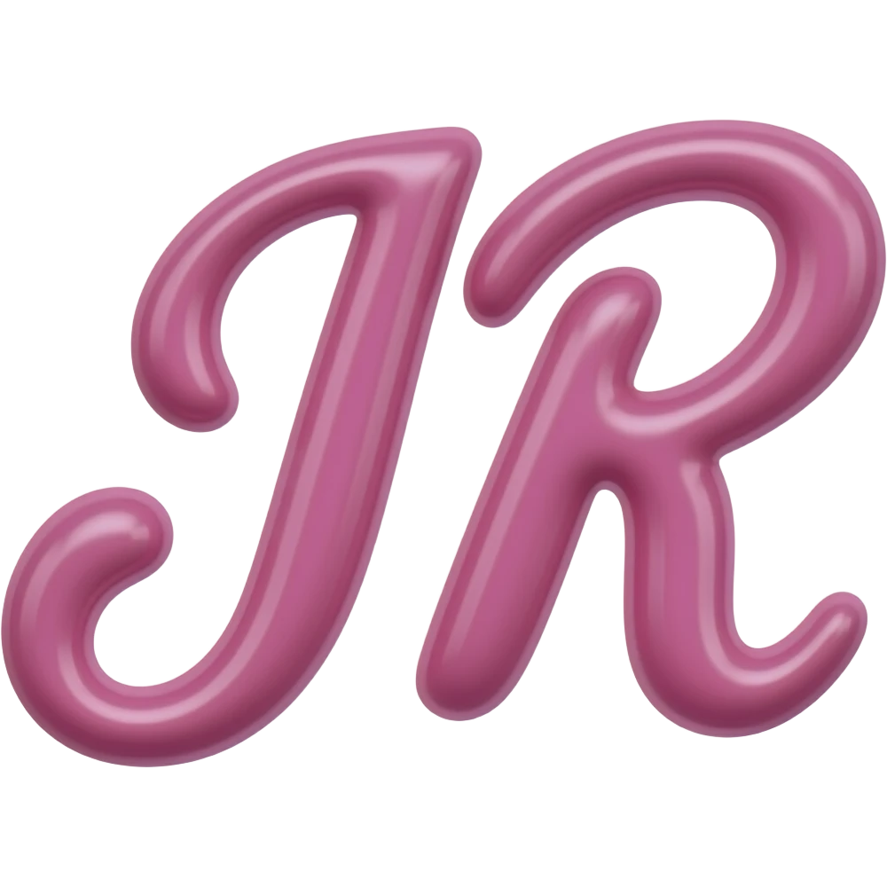 pink glossy letter uppercase JR in a cursive style emoji