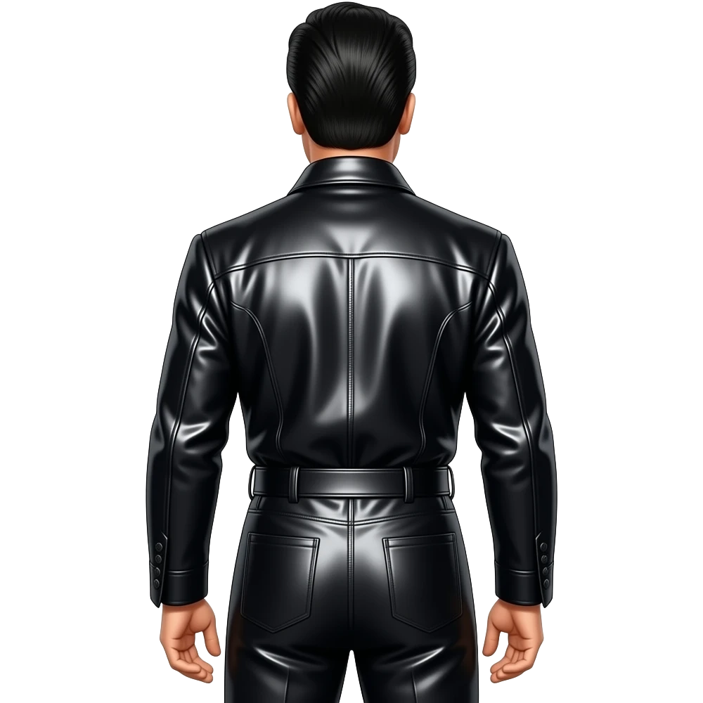 Elvis Presley from behind with black metallic jumpsuit with belt emoji