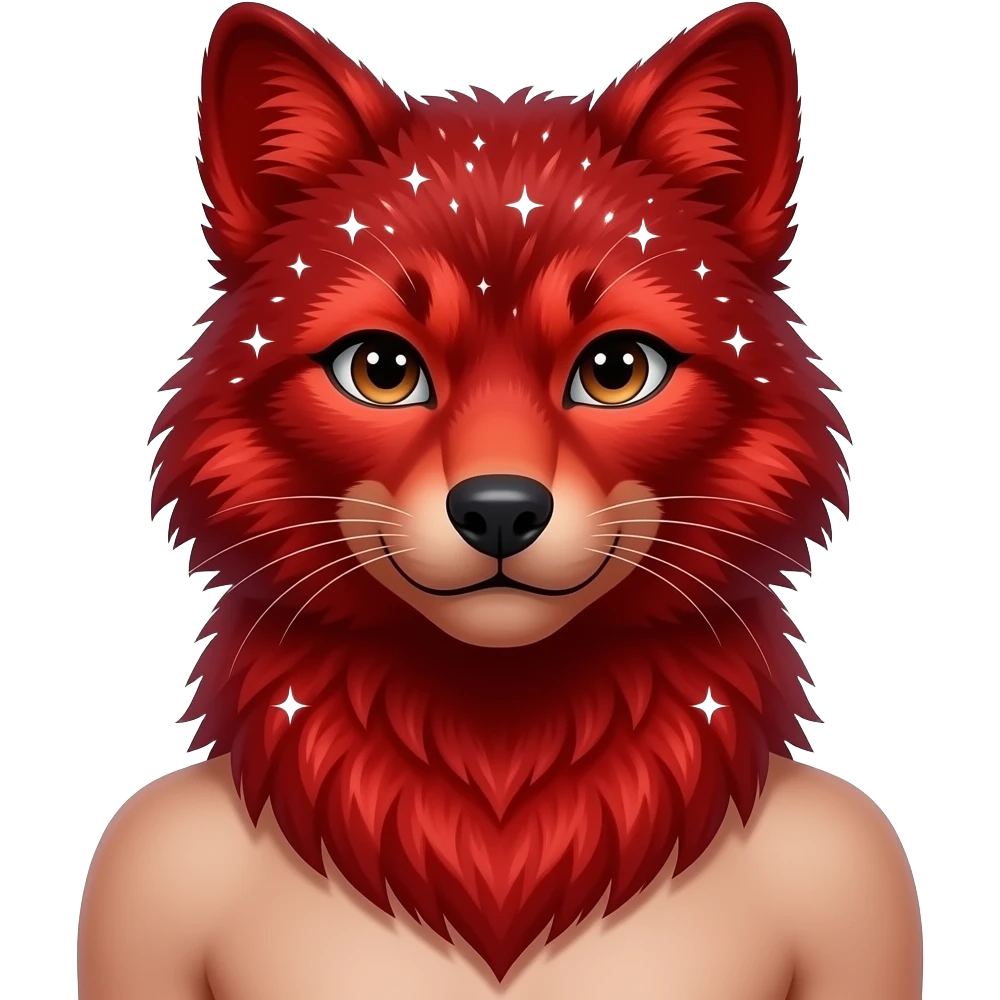 Hyper realistic fire red velvet fur soaked in starlight glitter and shadow gradients beautiful, shoulder bust emoji