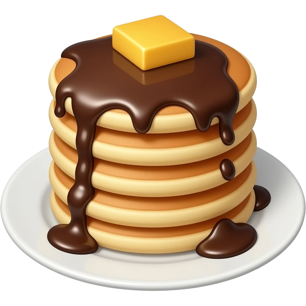 PANCAKES WITH CHOCOLATE DRIP ON IT IN A PLATE emoji
