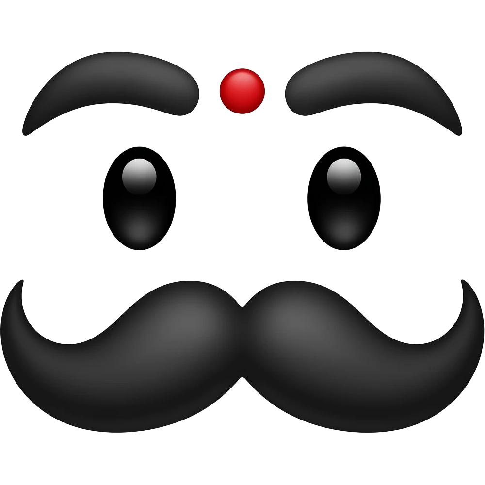In a white background no person is needed just black eyebrows, red bindi and moustache yeah this is perfect but like Bharathiyar symbol make red bindi a little smaller don't change anything small eyes in black like dot emoji