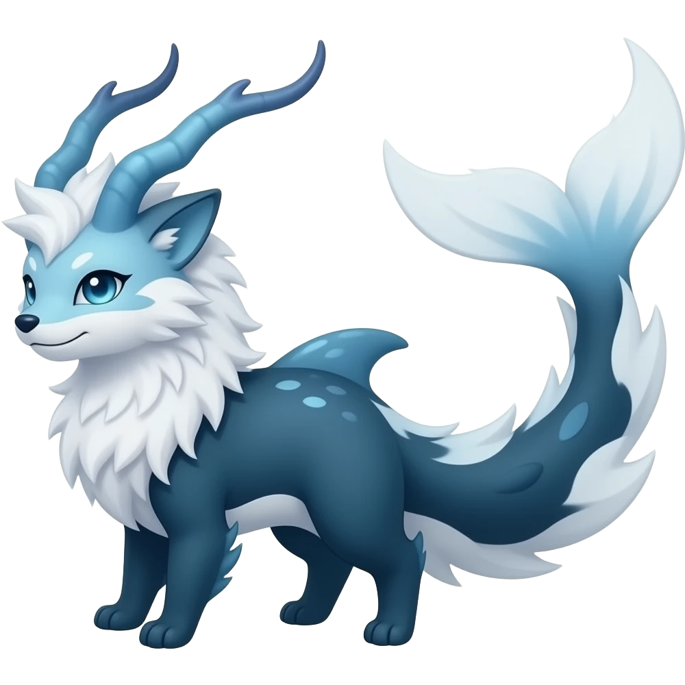 Bluish blackish whitish greyish gradients Absol-Amaura-Aurorus-Vulpix-hybrid with orca tail emoji