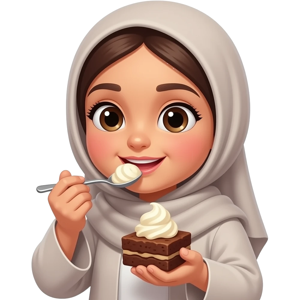 big girl eating brownie with ice cream wearing abaya emoji