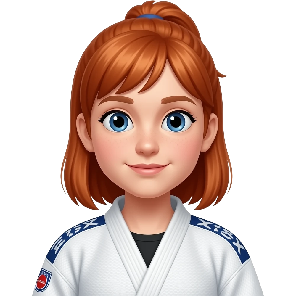 make an emoji that looks like a girl with red hear 13 jears in the second in a judo suit emoji