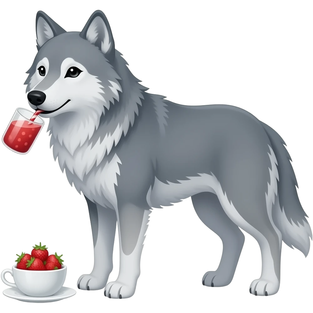 Wolf drinking strawberry matcha emoji
