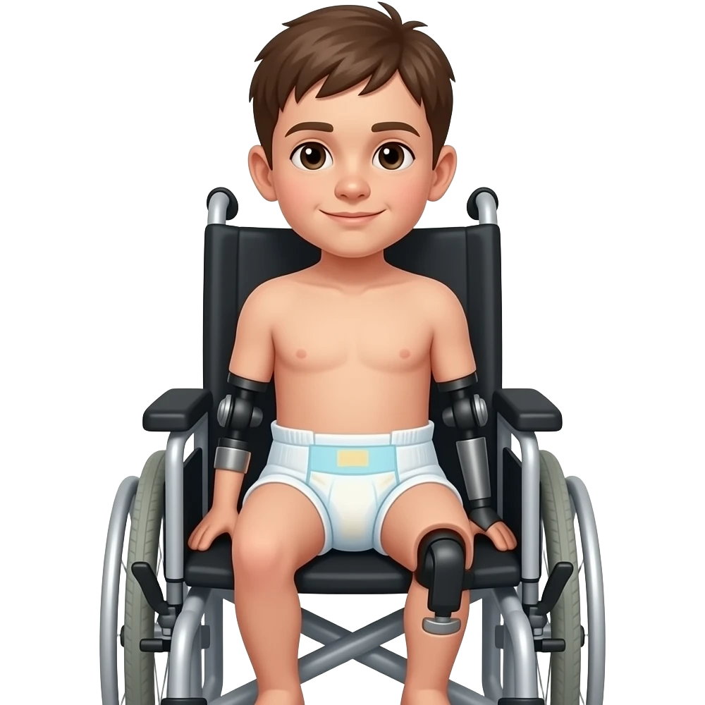 a quadruple amputee boy in a thick diaper and wheelchair emoji