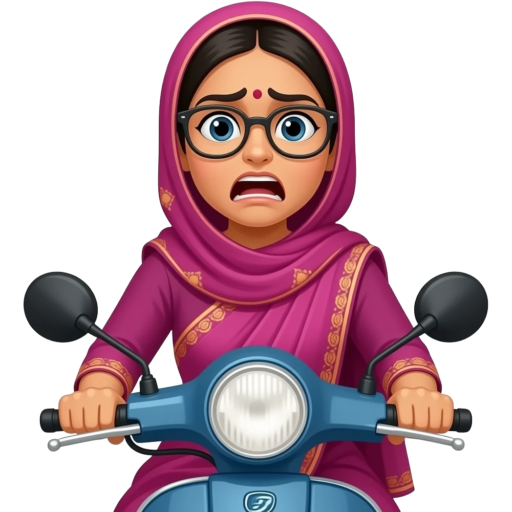 salwar suit tamil lady wearing spex drive scooty with fear emoji