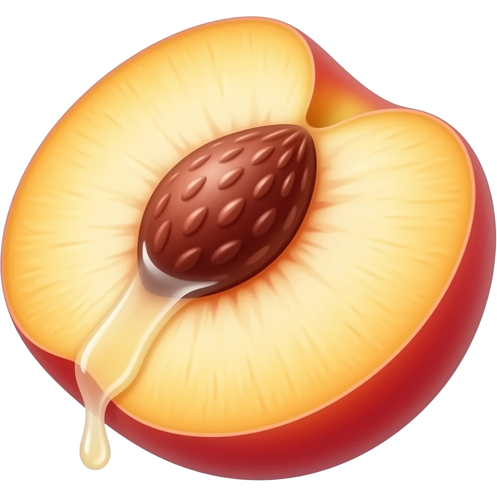 Juicy peach open in the middle without the seed with white fluid flowing out emoji