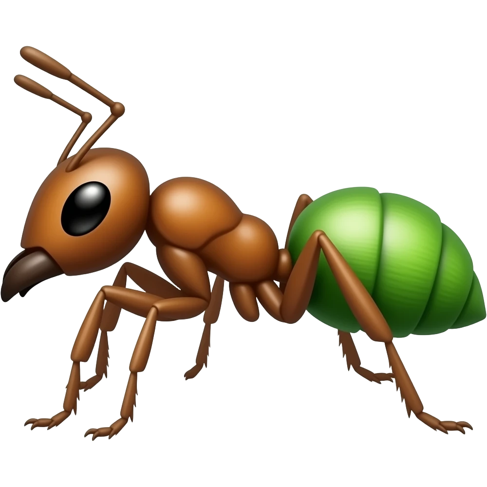 light brown ant with a green butt emoji