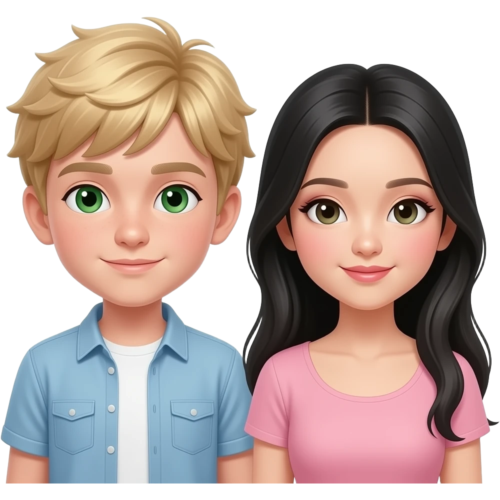 A blonde super super handsome cute and a baddie boy green eyes and beside her is a girl super cute and Chinese with long black hair with make up on and make them a perfect match emoji