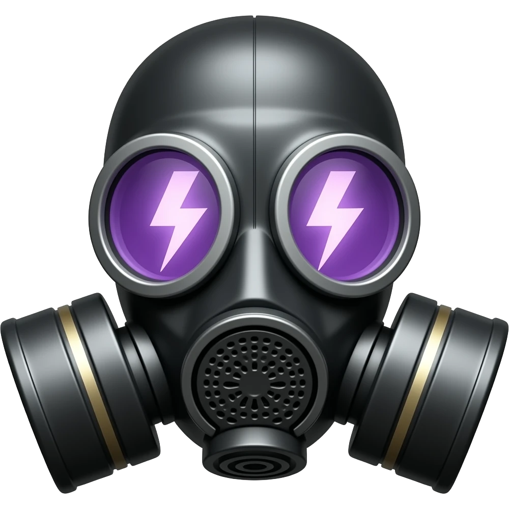 a BLACK gask mask and a purple lightning emoji