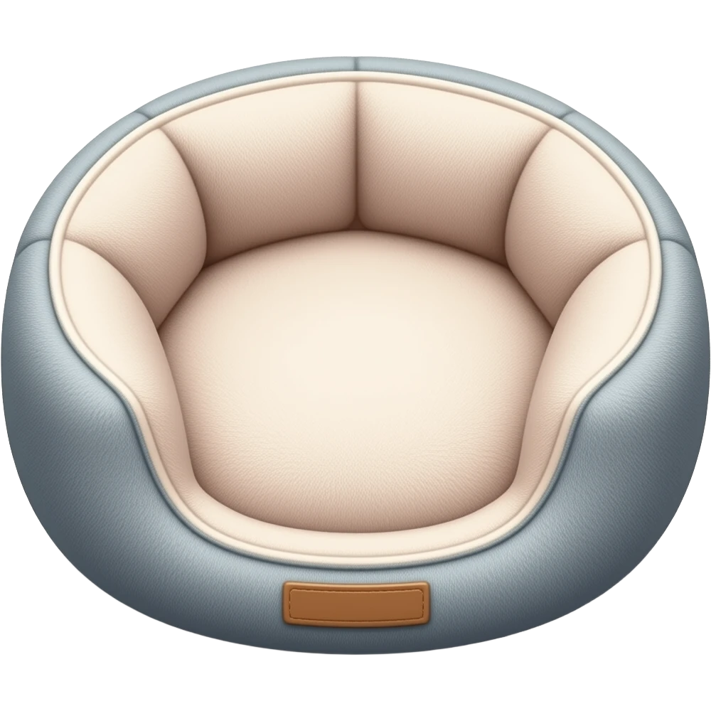 Create a cute polished 3D game icon of a cozy dog bed. Soft round cushion shape with raised edges, colorful, plush fabric texture, rounded details, gentle shadow. Empty bed only, no cat, no animal, no character, no face, transparent background, no text. emoji
