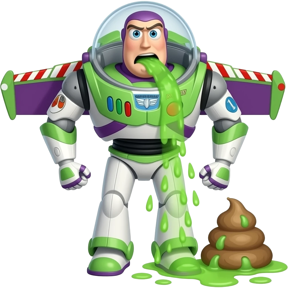 vomiting, diarrhea, epidemic vomiting is neon green; shit light brown: Buzz Lightyear emoji