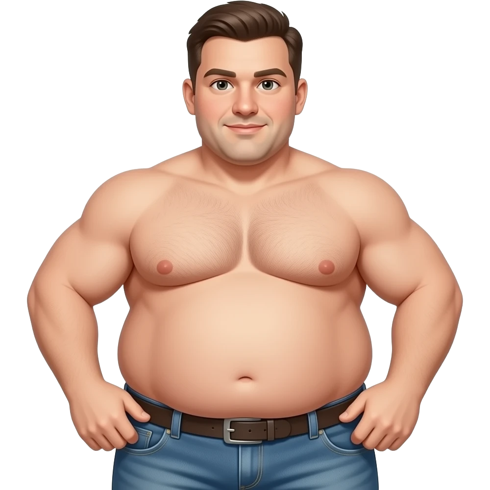 Männlicher Körper mit dicken Bierbauch, Brust, Bauch Arme, Hüfte, Mund und Kiefer sollen zu sehen sein,  Gesicht nicht emoji