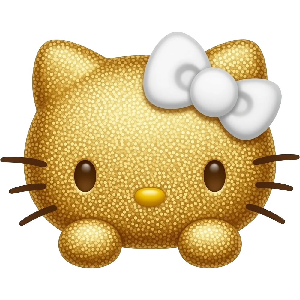 Gold glitter hello Kitty head with white bow with with front paws emoji