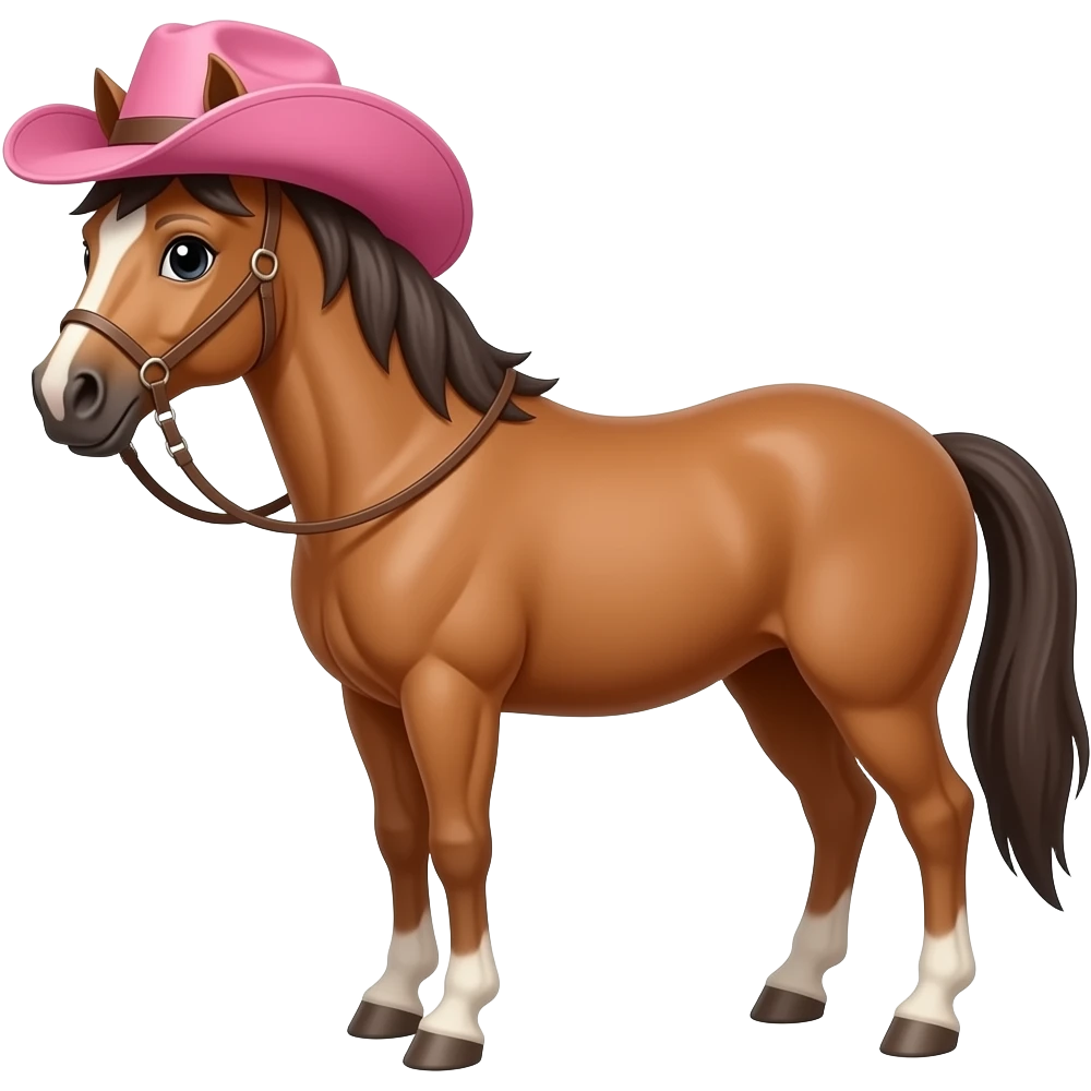 cavalo marrom brilhante com um chapéu de caubói rosa emoji