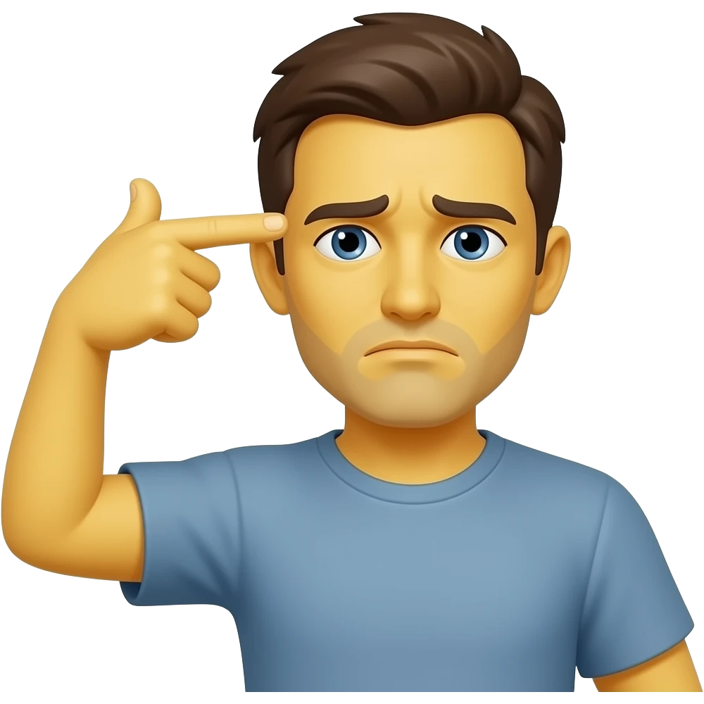 Exhausted yellow emoji face with finger gun to head emoji