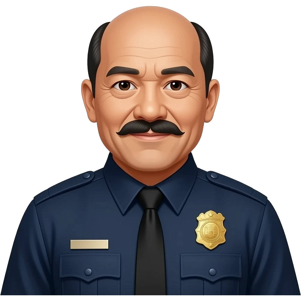 older heavy fat filipino police officer bald gold star fancy moustache long sleeve dark shirt with tie fatter emoji
