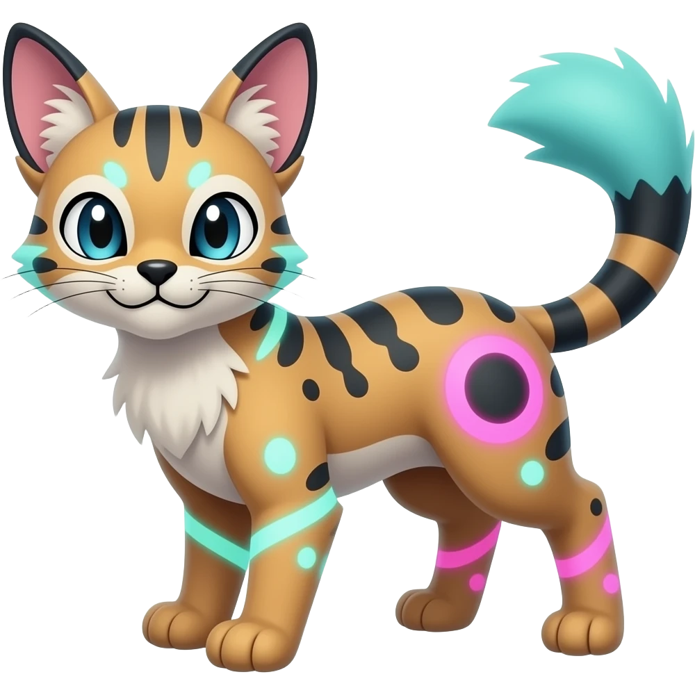 Renamon-Zeraora-Genet-Civet-caracal-Fennekin-Manectric-Vaporeon-Fakémon-hybrid with glowing neon markings emoji