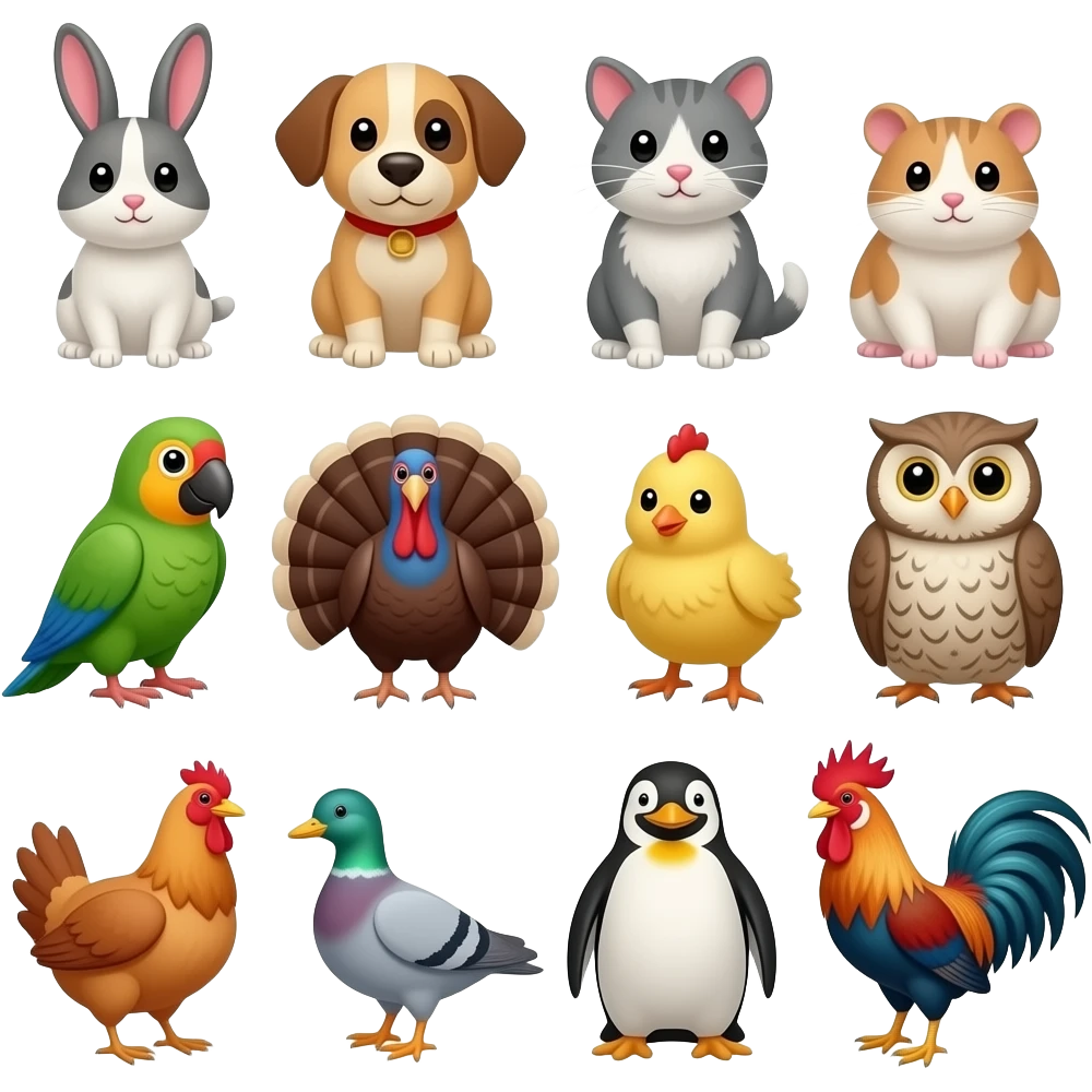 🐰🐕🐈🐹🐱🐶🐦🦜🦃🐥🦉🐔🦆🕊🐧🐓 emoji