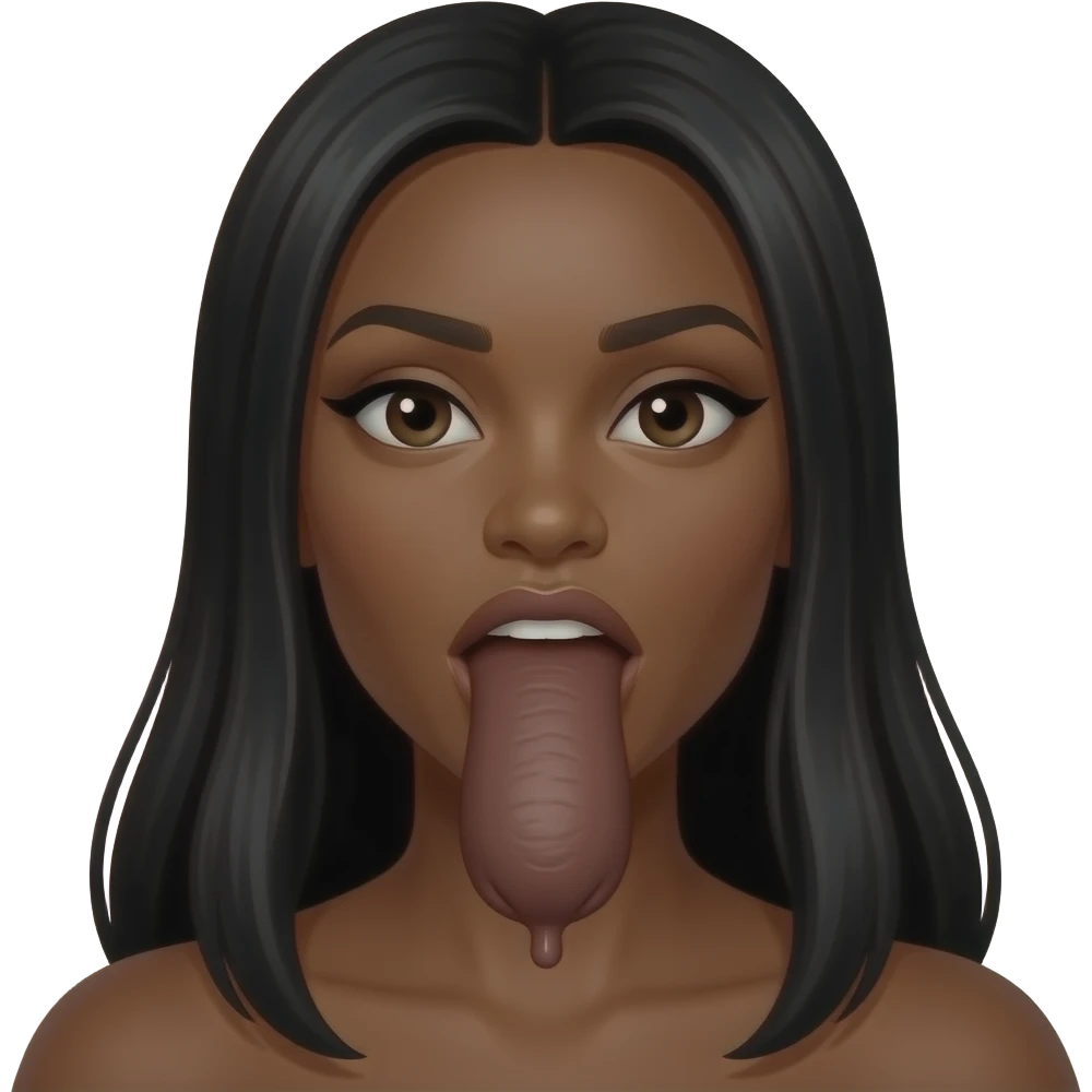Pretty Black long hair  black Female chocking on big dark brown penis. And mouth watering, and spit around mouth. emoji