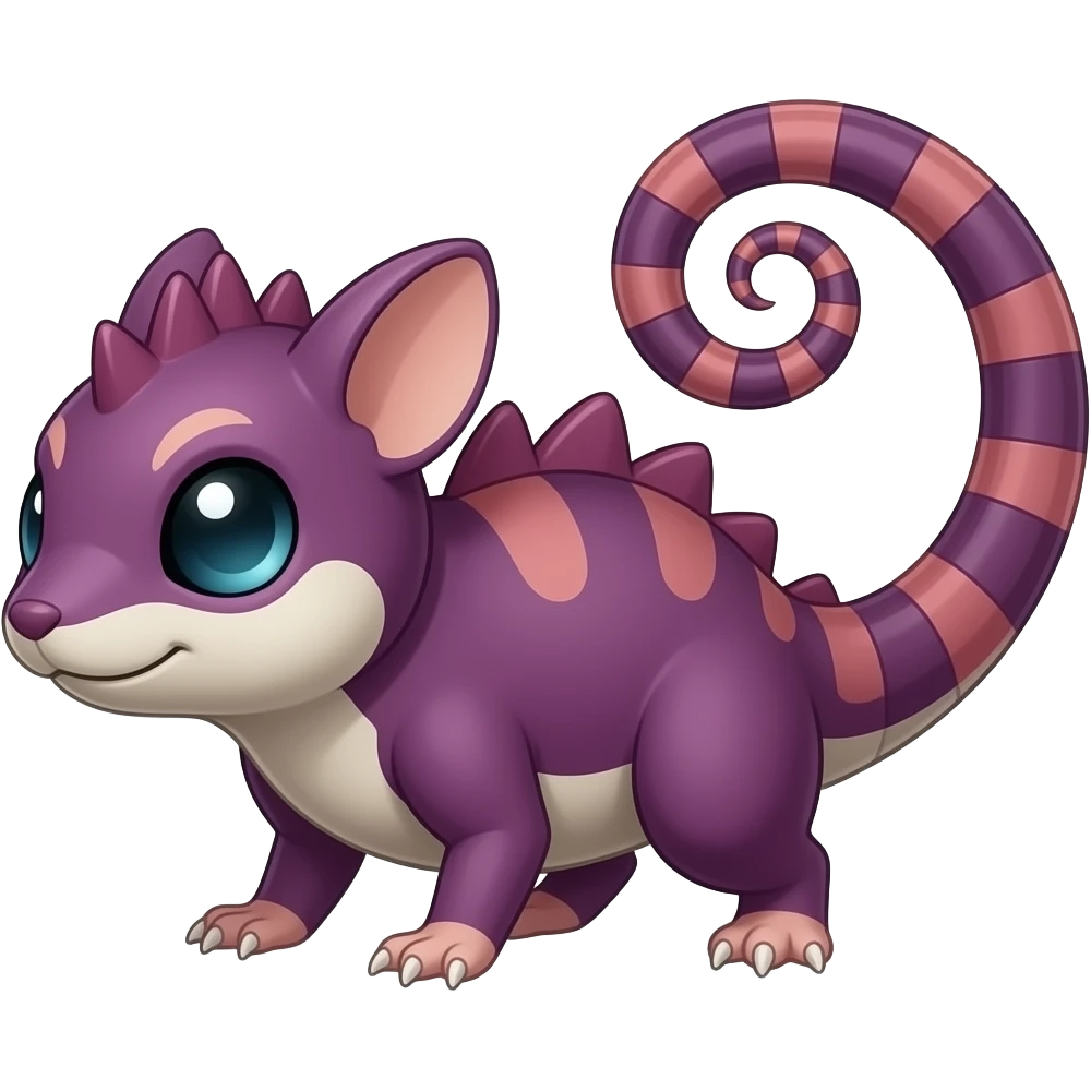 Purplish reddish Zygarde-Rattata-Vaporeon-Fakémon-hybrid with a chameleon tail emoji