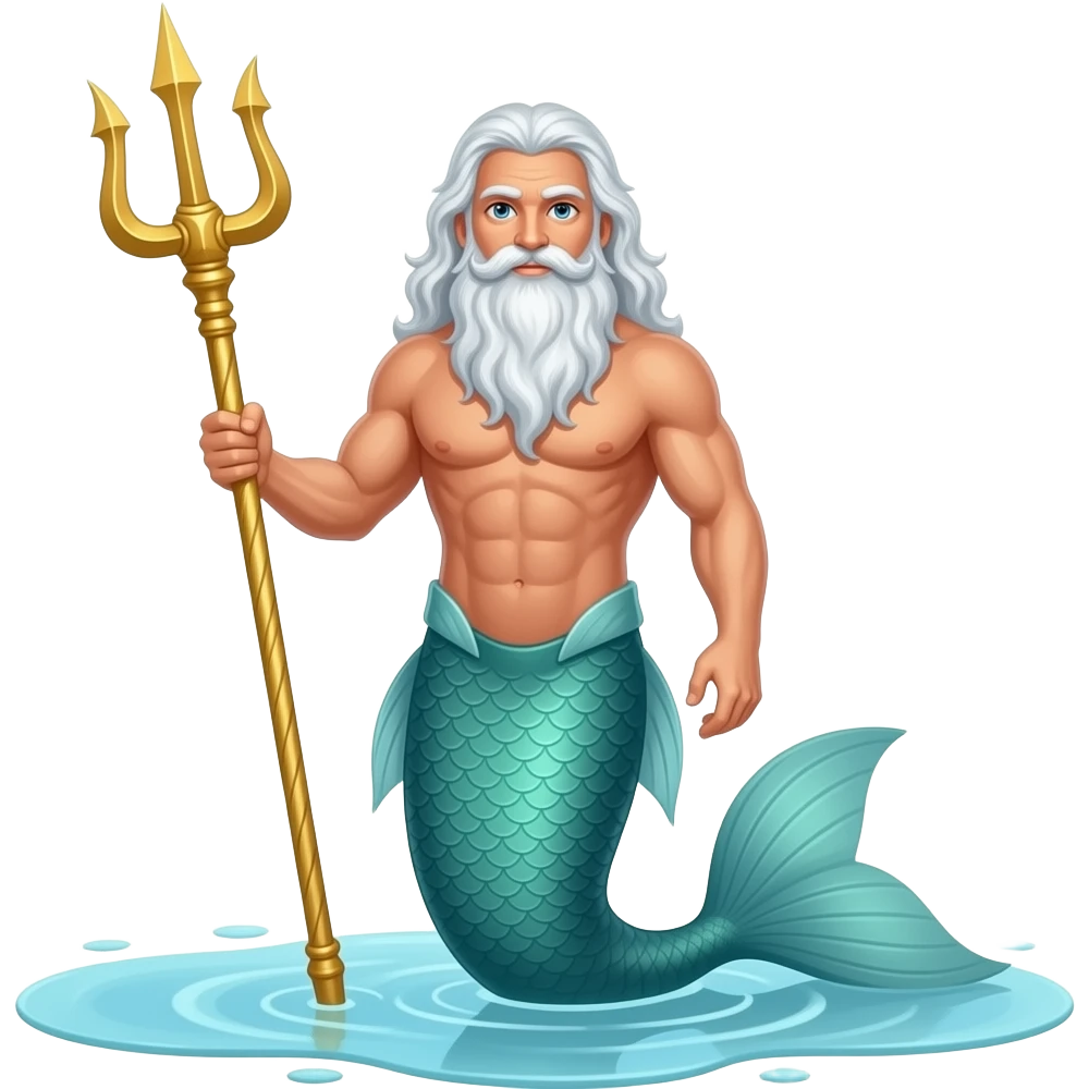 Poseidon full body half as mermaid no water emoji