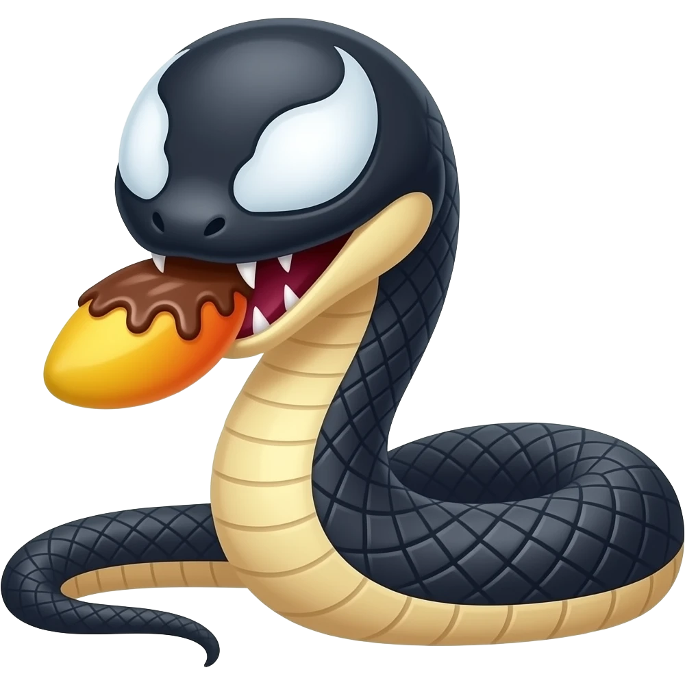 Cute venom eating chocolate mango flavour emoji