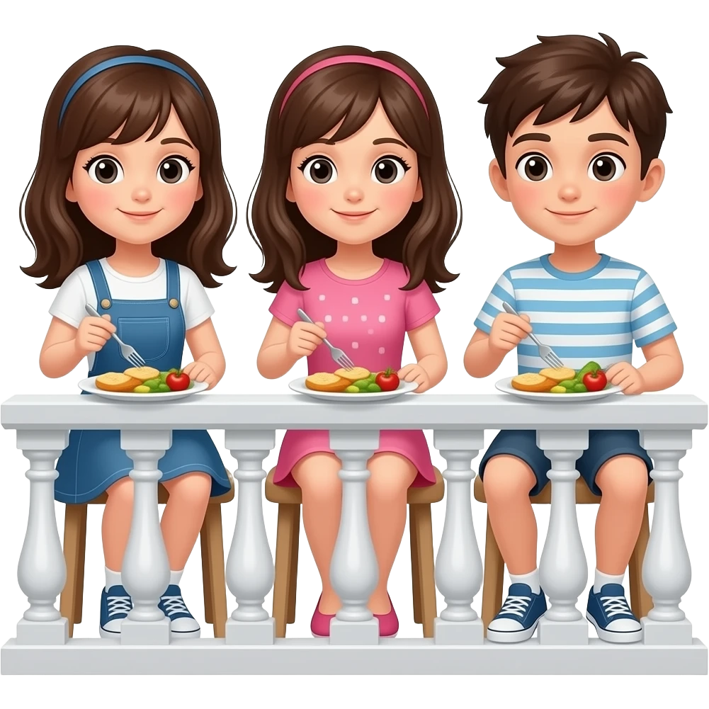 lunchtime with 3 girls and 2 boys on balcony emoji