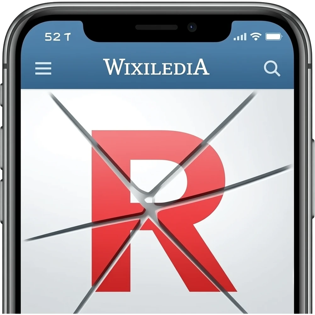 Wikipedia cracking on a phone with a red r that has cracks in it emoji ...