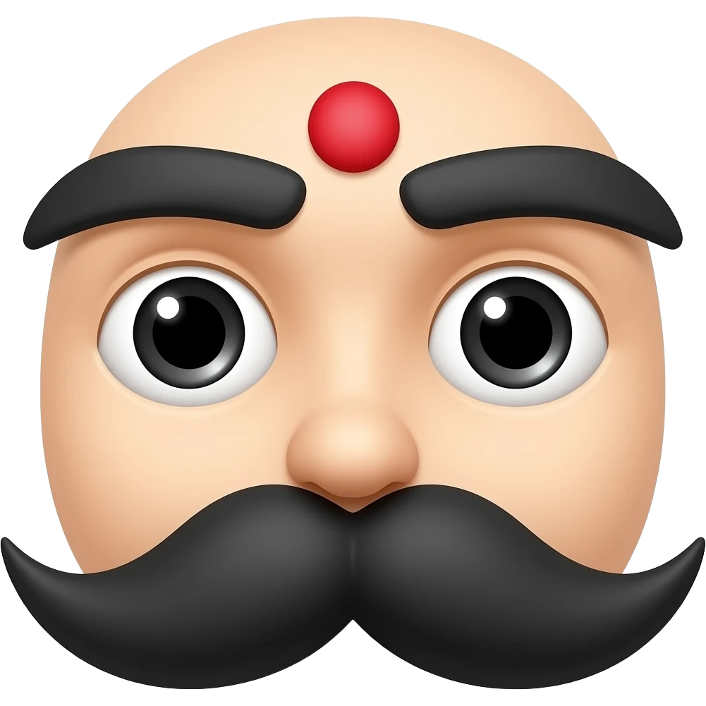 In a white background no person is needed just black eyebrows,red bindi and moustache no eyes or nose emoji