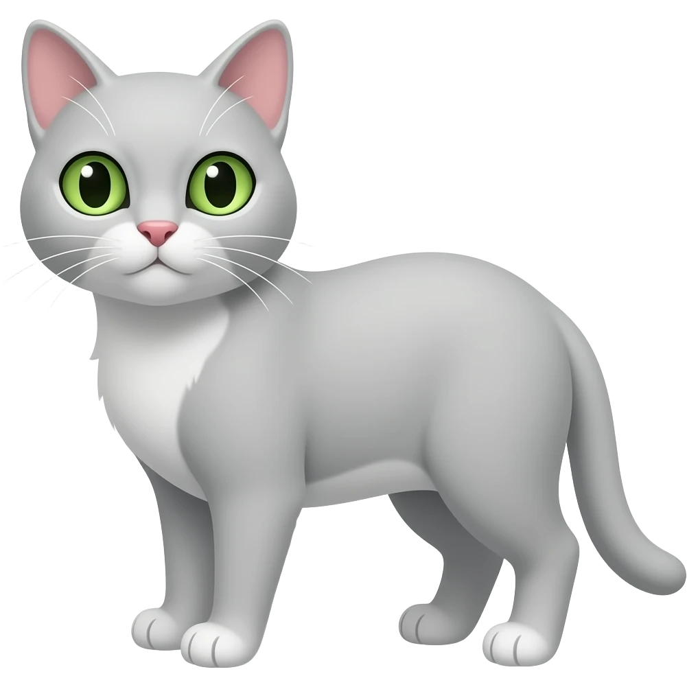 A pure pale gray cat with green eyes, a pink nose. No white. emoji