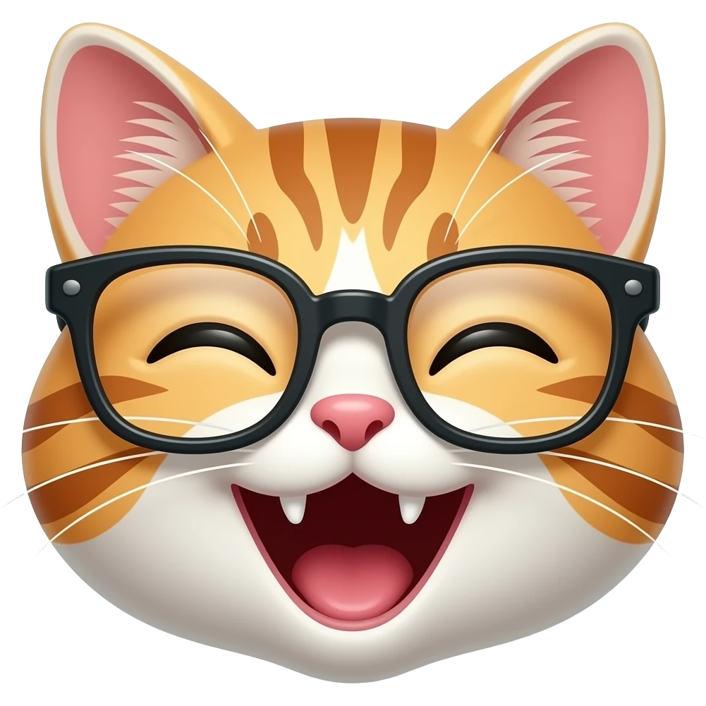 Gatito con lentes Y que se esté riendo emoji