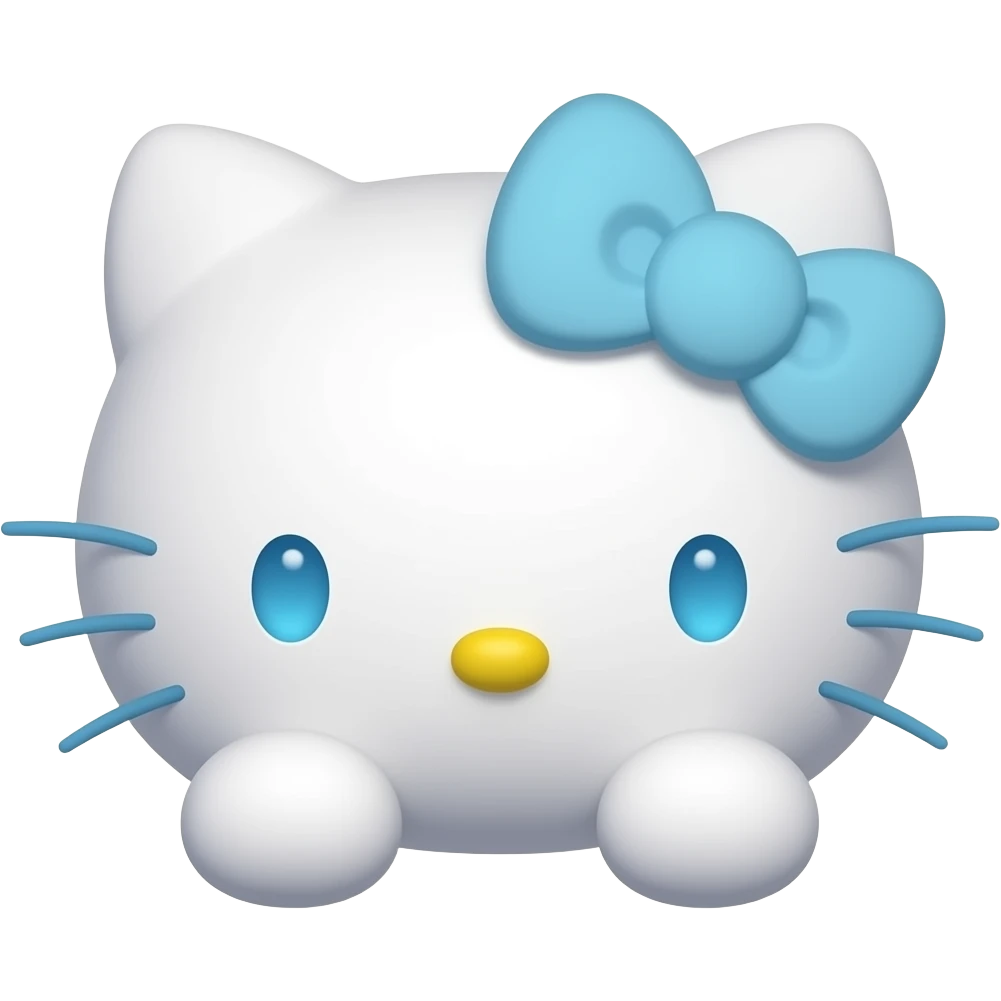 Pastel Multi colored hello Kitty head with light blue eyes and nose and white whiskers and a blue bow with front paws emoji